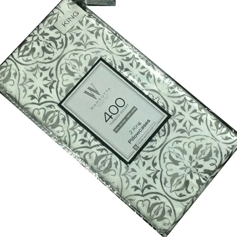 new GRAY BATIK MEDALLION Wamsutta 400 TC 100% Cotton Sateen KING Pillowcases